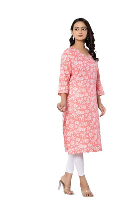 PickCell Women Printed Straight Kurta(Pink)