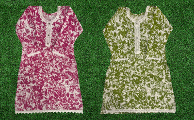 bhomik Women Printed A-line Kurta(Pink, Light Green, White)
