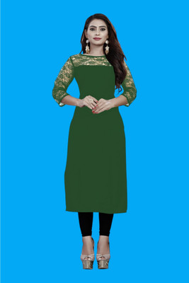 Maheshvi Women Solid Straight Kurta(Dark Green)