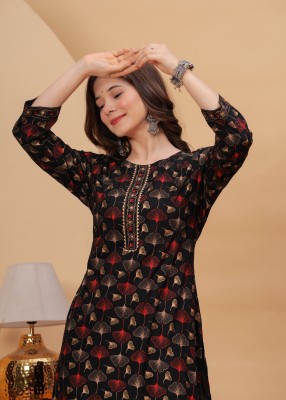 Dk Fab Women Printed Straight Kurta(Black)