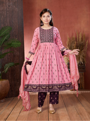 Aarika Girls Printed A-line Kurta(Pink)