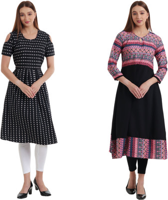 HouseOfCommon Women Solid A-line Kurta(Black)