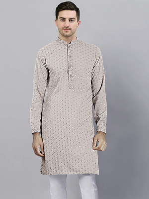 SG LEMAN Men Self Design Straight Kurta(Beige)