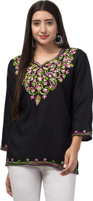 ILMA CREATION Women Embroidered A-line Kurta(Black, Multicolor)