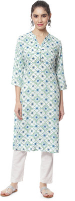 RANGRITI Women Printed Straight Kurta(Green)