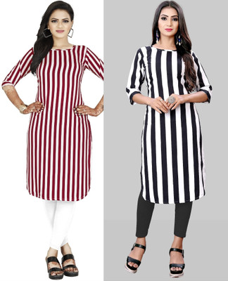 maruti fab Women Striped, Printed A-line Kurta(Red, White)