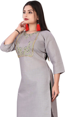 AKK Enterprise Women Printed Straight Kurta(Grey)