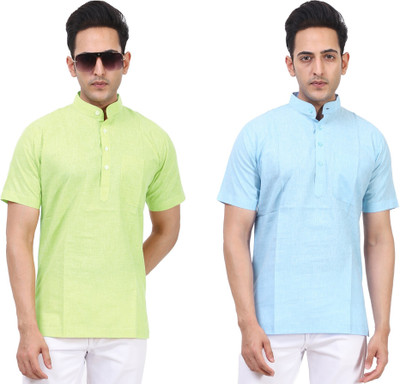 Kavita Fasion Men Solid Straight Kurta(Light Blue, Green)