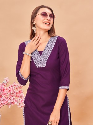 Lovisa Fashion Women Embroidered Straight Kurta(Purple)