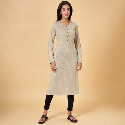 Rangmanch by Pantaloons Women Solid Straight Kurta(Grey)