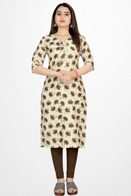 RamrajCreation Women Printed A-line Kurta(Beige)
