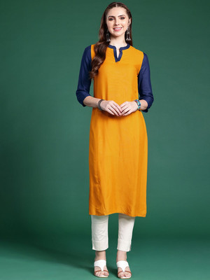 Sangria Women Solid Straight Kurta(Yellow)
