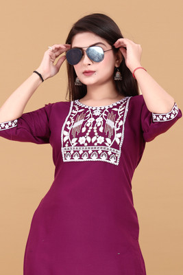 RIDDHI COLLECTION MALL Women Embroidered A-line Kurta(Purple)