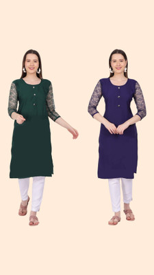 Good Straders Women Self Design Straight Kurta(Green, Blue)
