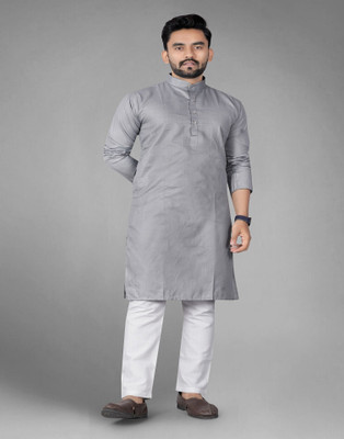 DHASU TRENDZ Men Solid Straight Kurta(Grey)