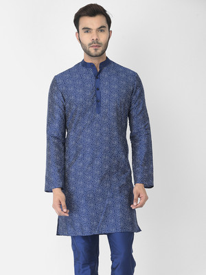 DEYANN Men Printed Straight Kurta(Blue)