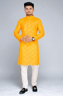 Biswas Trends Men Embellished Straight Kurta(Yellow)