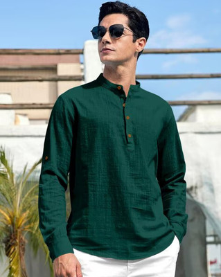 S KUADA Men Solid Straight Kurta(Black)