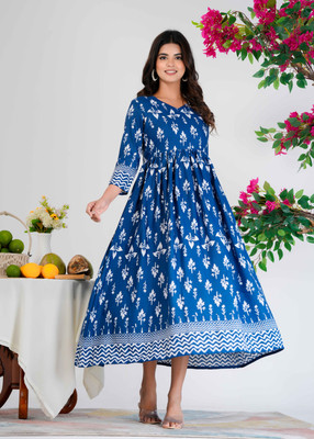 gudden Women Printed Anarkali Kurta(Dark Blue)