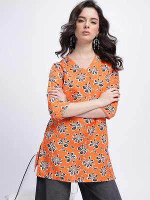 Anouk Rustic Women Printed Straight Kurta(Orange)