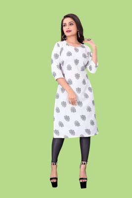 Tulsii Fab Women Printed Anarkali Kurta(White)