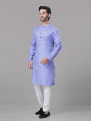 JUGG JUGG JEEYO Men Self Design Straight Kurta(Blue)