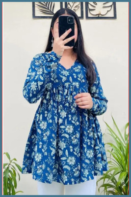 BIBHATSU Women Floral Print Tunic Kurta(Dark Blue)