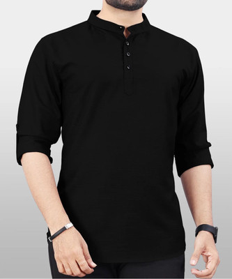 Shree Dutt Creation Men Solid Straight Kurta(Black)