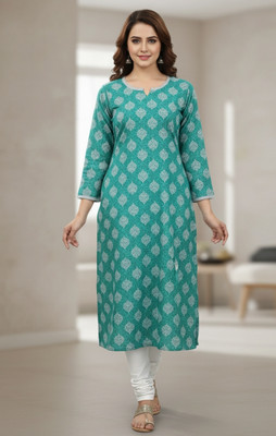 Golamdaz collection Women Printed, Geometric Print Straight Kurta(Green)