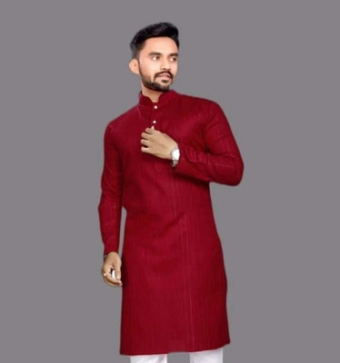 GalaxyZone Men Solid A-line Kurta(Maroon)