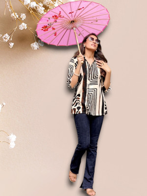 ABHI FAB Women Printed Straight Kurta(Brown)