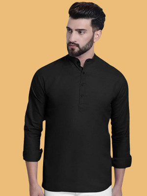 SuperTrend Men Printed Straight Kurta(Black)