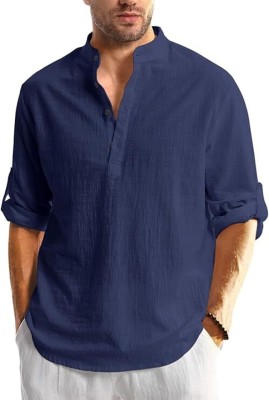 FireFish Men Solid A-line Kurta(Dark Blue)