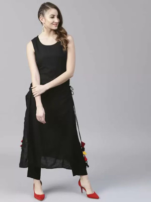 Mahima Creations Women Solid Straight Kurta(Black)