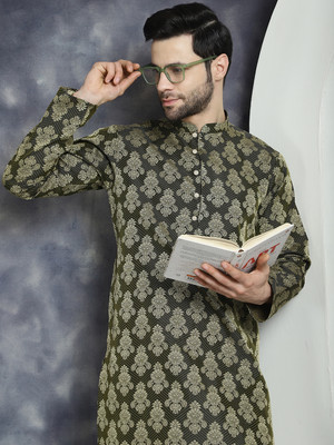 ANOUK Men Printed Straight Kurta(Green)