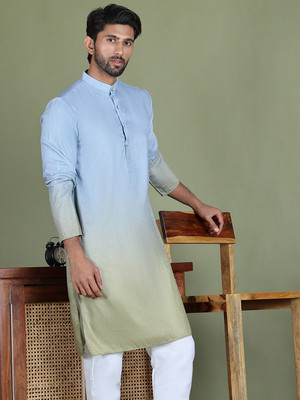 Jompers Men Solid Straight Kurta(Blue)
