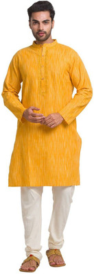 Globus Men Woven Design Straight Kurta(Yellow)