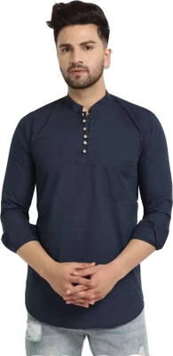 shivay creation Men Abstract A-line Kurta(Blue)