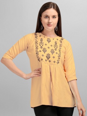 Caitri Retail Women Printed Cape Top Kurta(Yellow)