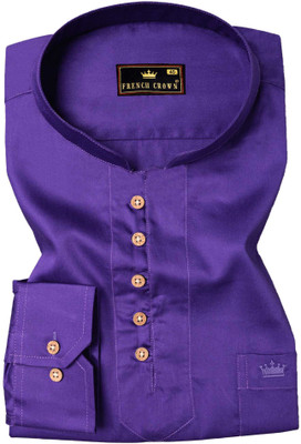 french crown Men Solid Straight Kurta(Purple)