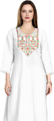 DACreation Women Embroidered A-line Kurta(White)