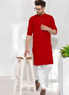 Rashmicreation Men Solid Straight Kurta(Red)
