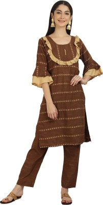 VINSAN ETHNIC WEAR Women Self Design Straight Kurta(Brown)