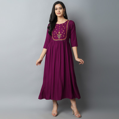 Kriska Women Embroidered A-line Kurta(Maroon)