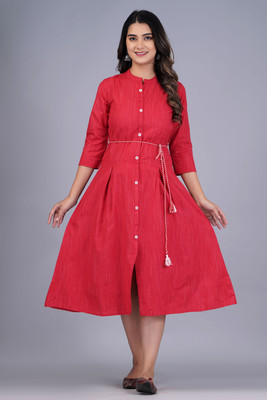 EMPIRE STYLE Women Self Design Flared Kurta(Red)