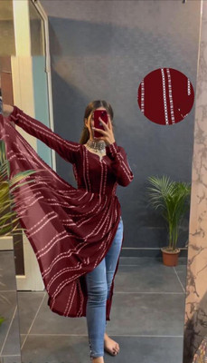 Siamese Women Striped Trail Cut Kurta(Maroon)