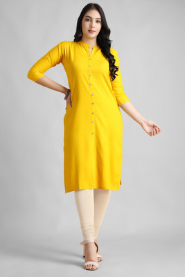 YOVA STYLE Women Solid Straight Kurta(Yellow)