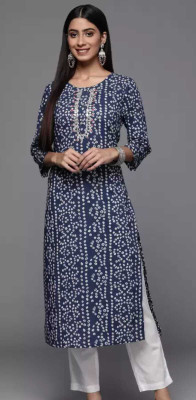 Laxmi Fab Tex Women Printed A-line Kurta(Blue)
