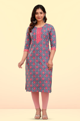 Jouglowriyaa Women Printed Straight Kurta(Multicolor)