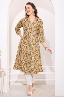 Keshubaba Women Printed Straight Kurta(Brown)